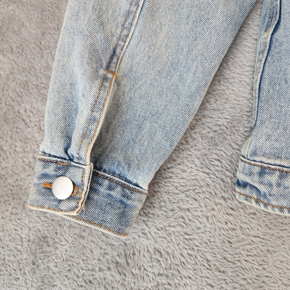 Polagram Jean Jacket Womens Small Light Wash Frayed Hem Denim Trucker Preppy - Picture 9 of 10